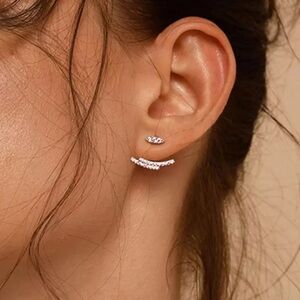 Silver Rhinestone Double Bar Jacket Earrings